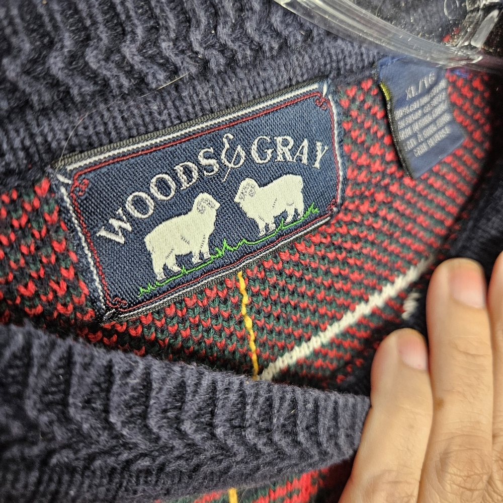 Woods & Gray Navy Plaid 100% Cotton Sweater Sz XL Unisex - Picture 6 of 7